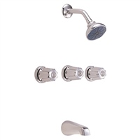 Gerber 07-48-030 Classics Three Metal Fluted Handle Threaded Escutcheon Tub & Shower Fitting with IPS/Sweat Connections & Threaded Spout 1.75gpm Chrome