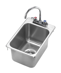 Krowne HS-1419 - Drop-In Hand Sink, 1 Compartment, 12-1/4-inch x 18-inch OA, 10-3/8-inch x 14-inch x 9-inch Deep Bowl, w/Deck Mounted 6-inch Gooseneck Faucet, 1-1/2-inch Drain, Stainless Steel Construction (10-inch x 14-inch Cutout)