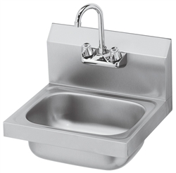 Krowne Hand Sink, Low Lead Compliant, 16-inch x 15-inch OA, Wall Mount w/Bracket, 10-inch Wide x 14-inch x 6-inch Deep Compartment, Splash Mount Gooseneck Faucet, 1-1/2-inch Drain, Stainless Steel Construction, Wall Mount Hand Sink