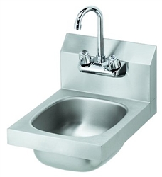 Krowne Space Saver Wall Mount Hand Sink, Low Lead Compliant, 12-inch x 17-inch OA, Wall Mount w/Bracket, 10-inch Wide x 14-inch x 6-inch Deep Compartment, Splash-Mount Gooseneck Faucet, 1-1/2-inch Drain, Stainless Steel Construction, Wall Mount Hand Sink
