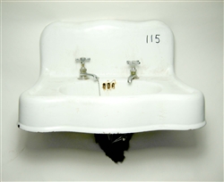 Vintage Cast Iron Wall Hung Sink with holes drilled for single basin style faucets.