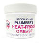 Plumber's heat proof grease does not melt like ordinary grease. This grease comes in a 2 oz. container, lubricates valves, ballcocks, stems of valves, etc. Plumber's grease make hard to turn faucets work smoothly. Perfect for use on steam or hot water