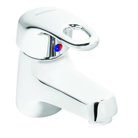 Speakman S-3461-LD - Vandal-resistant single lever basin faucet. Polished chrome plated solid brass body. Adjustable temperature limit and flow control. Copper tube inlets with 3/8-inch male compression threads.