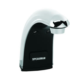 Speakman S-8700 - Battery powered lavatory faucet. Solenoid with built-in filter. Batteries and electronics housed above counter. All metal chassis and removable cover. Uses two (2) 3-volt lithium batteries. Low battery warning light (10% life remains).
