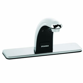 Speakman S-8721 - Battery powered lavatory faucet. Solenoid with built-in filter. Batteries and electronics housed above counter. All metal chassis and removable cover. Uses two (2) 3-volt lithium batteries. Low battery warning light (10% life remains).