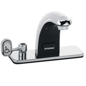 Speakman S-8817 - AC powered/plug-in lavatory faucet. Solenoid with built-in filter. Electronics housed above counter. All metal body and spout. 60-second time out feature prevents floods. Meets ASME A112.18.1/CSA B125.1