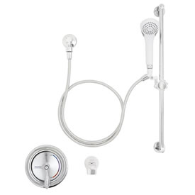 Speakman SM-3050 - SM-3000 anti-scald valve. VS-1000-AF includes hand shower, hose, supply ell, vacuum breaker and mounting post. S-1556 diverter tub spout. VS-123 24-inch slide bar. Meets ASSE 1016 and ASME A112.18.1/CSA B125.1