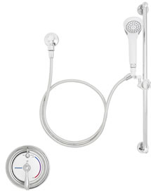 Speakman SM-3440 - Pressure balanced handicap shower combination includes: SM-3400 anti-scald shower valve, VS-100 hand held shower with 69-inch rubber lined stainless steel hose, VS-115 chrome plated brass supply ell with wall flange, VS-117 in-line vac