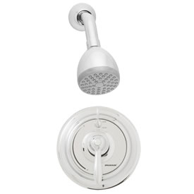 Speakman SM-5410 - SM-5400 thermostatic/pressure balance valve, S-2272-E2 showerhead and S-2500 arm and flange. 
Replaces SM-3210.  Valve body with integral stops.