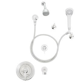 Speakman SM-5470 - Thermostatic/pressure balance handicap shower combination includes: SM-5400 anti-scald shower valve, VS-100 hand held shower with 69-inch rubber lined stainless steel hose, VS-115 chrome plated brass supply ell with wall flange, VS-117