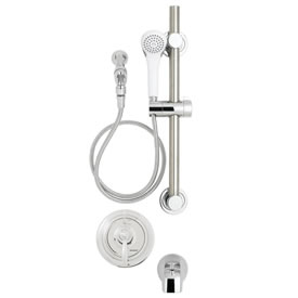 Speakman SM-5490-ADA - Thermostatic/pressure balance handicap shower combination includes: SM-5400 anti-scald shower valve, VS-1001 hand held shower system, S-1554 spout and S-2500 arm and flange.  Valve body with integral stops.
