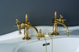 Strom Plumbing - P0013S Antique Individual Fuller Style Basin Faucets with Chain and Sink Stopper. The Fuller style is one of the oldest style basin tap designs. Strom Plumbing offers true replications of the original Fuller style faucet.Strom Plumbing -