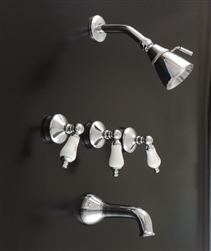 Strom Plumbing P0177 - Sacramento Three Handle Tub and Shower Valve with Porcelain Lever Handles