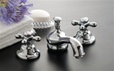 Strom Plumbing - P0820C Sacramento Chrome Plated Widespread Lavatory Faucet with Cross Handles and Pop-Up Drain. Cross handles have porcelain button for hot and cold.