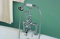 Strom Plumbing - P0891C Chrome Thermostatic Deck Mount Faucet with dropped spout, 7 inch centers and 1/2 inch IPS hookups