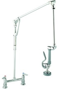 T&S Brass - B-0124 - Roto-Flex Style Pre-Rinse Faucet - Deck Mount Base, 8-inch Centers, 42-inch Overall Height