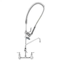 T&S Brass - B-0133-ADF12-B - 8-inch Center Wall Mounted Easy Install Pre-Rinse Faucet with 12-inch Add-On Faucet and B-0107 Spray Valve - With Wall Bracket