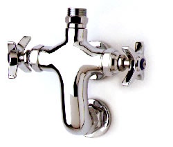 T&S Brass - B-0316-LN - Wall Mount Swivel Base Faucet, Vertical Hot & Cold 1/2-inch Inlets, Less Nozzle, 4-arm Handles