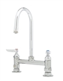 T&S Brass - B-0320 - Double Pantry Faucet, Deck Mount, 8-inch Centers, Rigid Gooseneck, Lever Handles