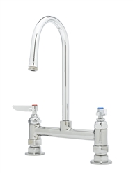 T&S Brass - B-0320 - Double Pantry Faucet, Deck Mount, 8-inch Centers, Rigid Gooseneck, Lever Handles