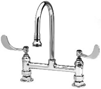 T&S Brass - B-0322-04 - Medical Faucet, Deck Mount, 8-inch Centers, Rigid Gooseneck w/Rosespray, 4-inch Wrist Handles