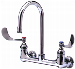 T&S Brass - B-0330-04 - Double Pantry Faucet, Wall Mount, 8-inch Centers, Rigid Gooseneck, 4-inch Wrist Action Handles