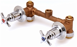T&S Brass - B-1035 - Concealed Bypass Mixing Valve, 8-inch Centers, 1/2-inch NPT Female Inlets & Outlets, 4-Arm Handles