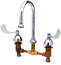 T&S Brass - B-2865-04 - Medical Faucet, Deck Mount, 8-inch Centers, Rigid Gooseneck w/Rosespray, 4-inch Wrist Handles